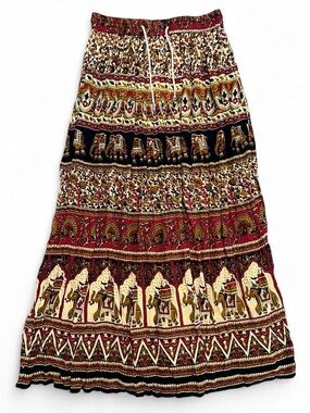NWT Vintage Vini Elephant 90’s Broomstick Maxi Skirt Made in India Free Size
